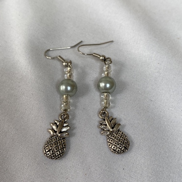 Jewelry Silvertone Pineapple And Pearl Bead Earrings Poshmark
